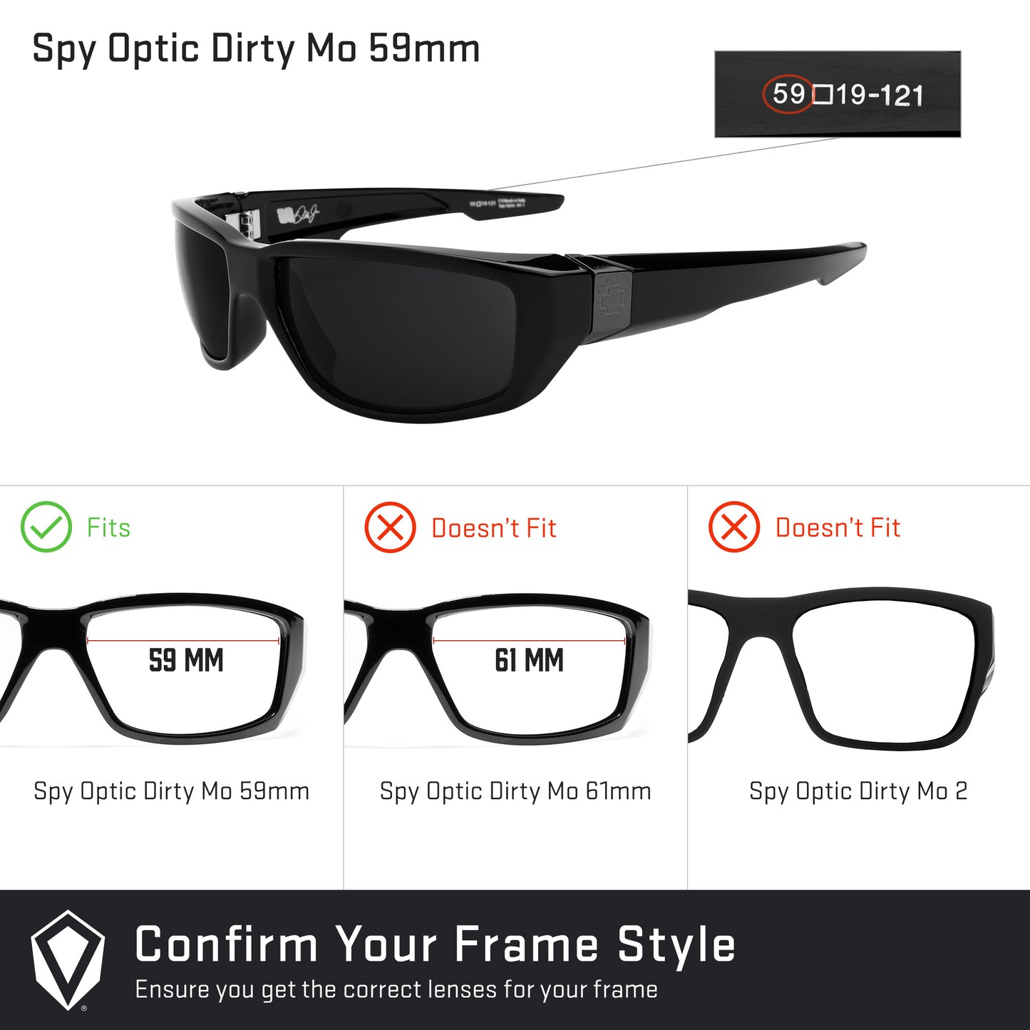 Revant replacement lenses compatible with Spy Optic Dirty Mo 59mm